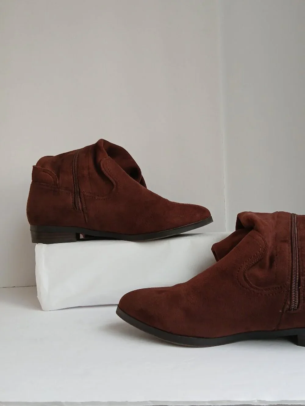 Brown Suede Wide Calf Flat Over the Knee Boot Side Zip TieTop NWOB Sz8.5 WW